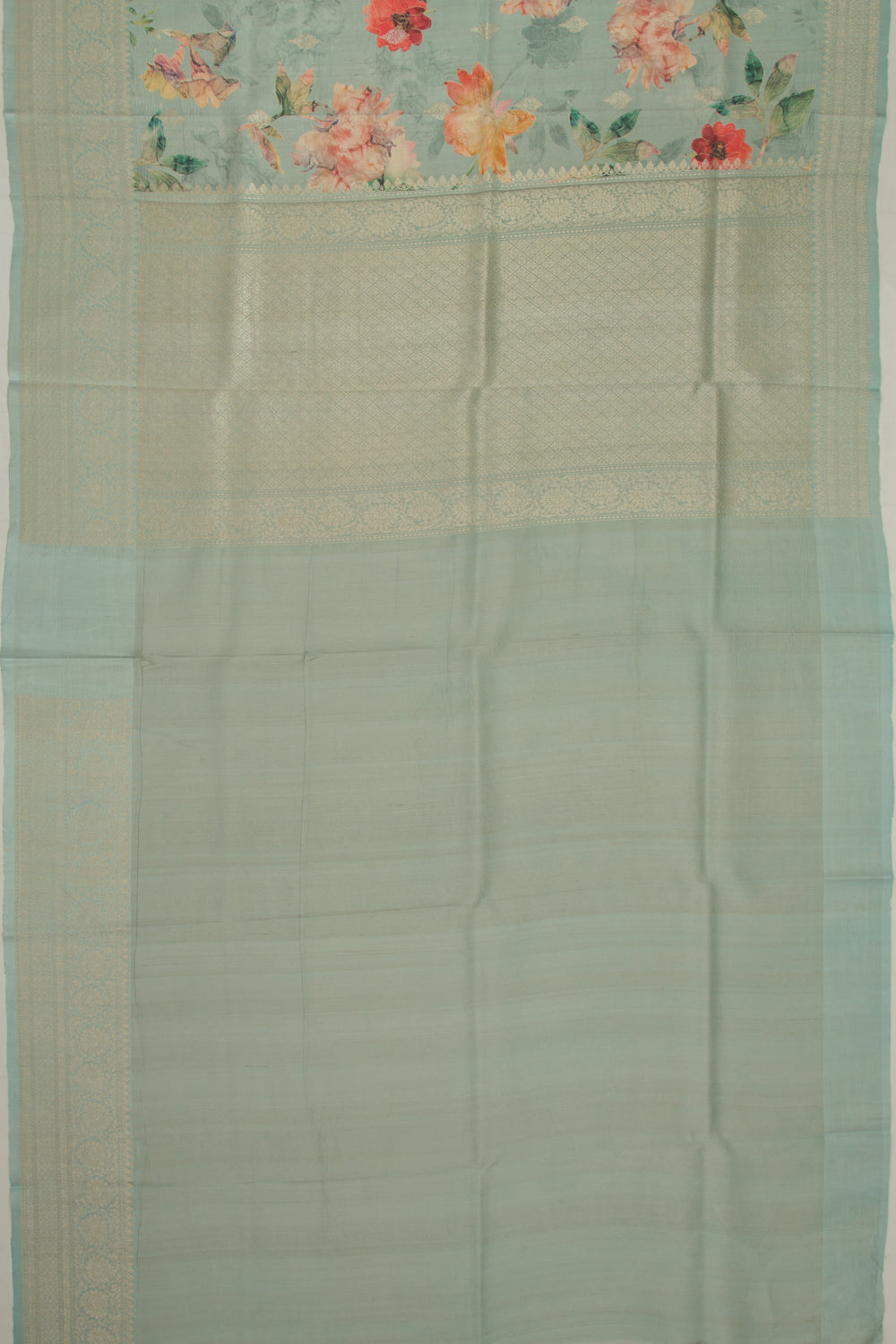 Tussar Floral Printed Pastel Blue Saree
