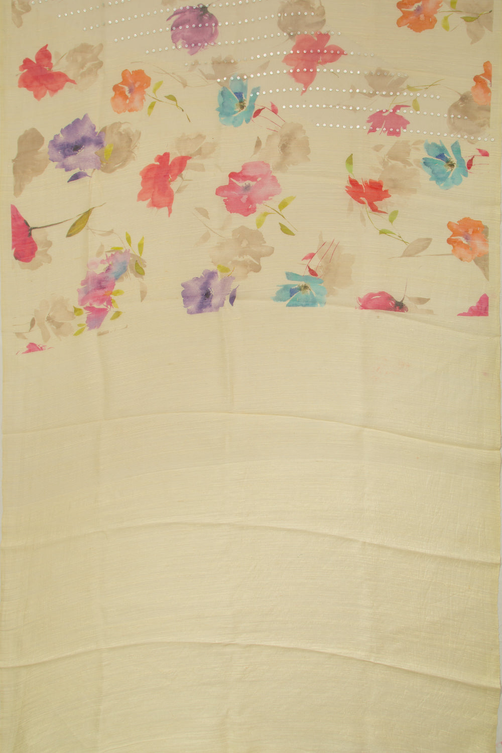 Organza Floral Printed Cream Saree With Sequin Work