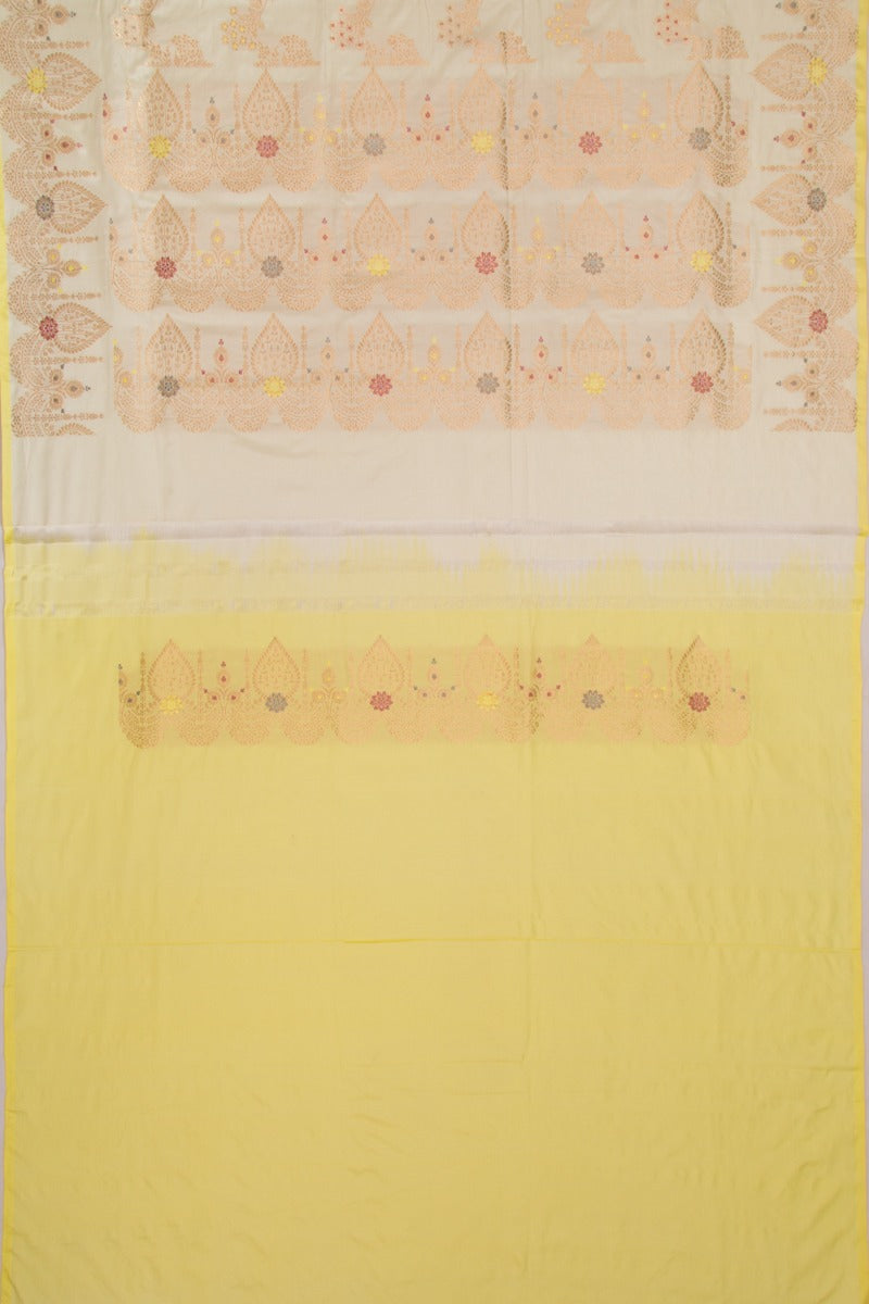 Banarasi Silk Jaal And Meenakari Cream Saree