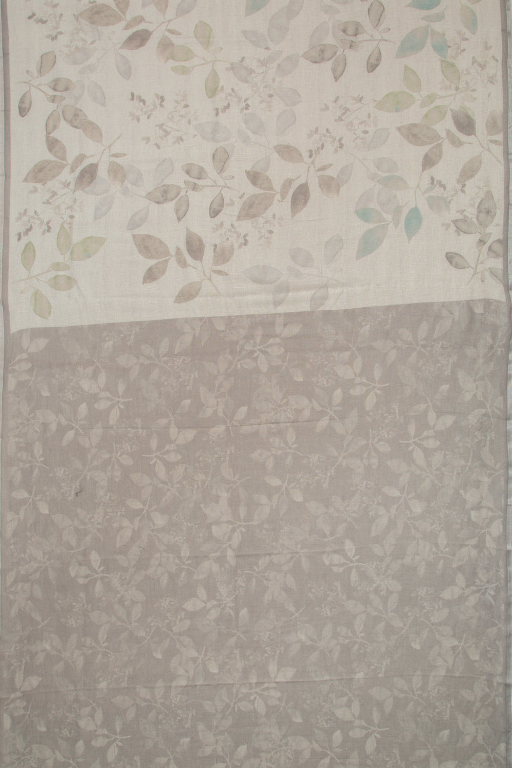 Linen Floral Printed Off White Saree