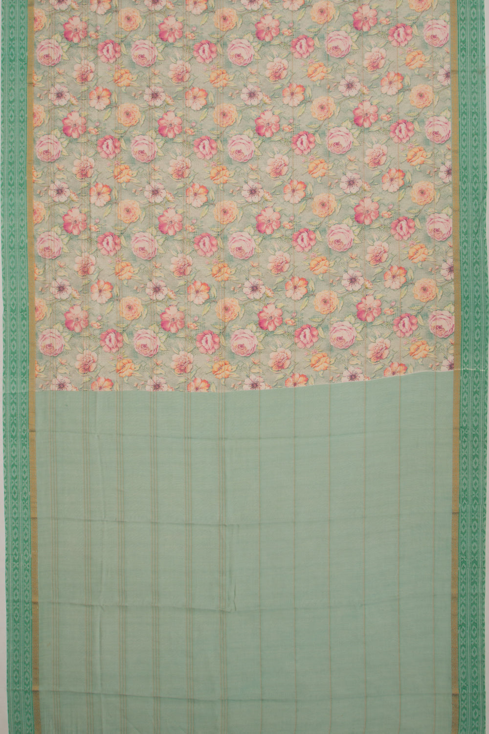 Chanderi Cotton Floral Printed Cream Saree