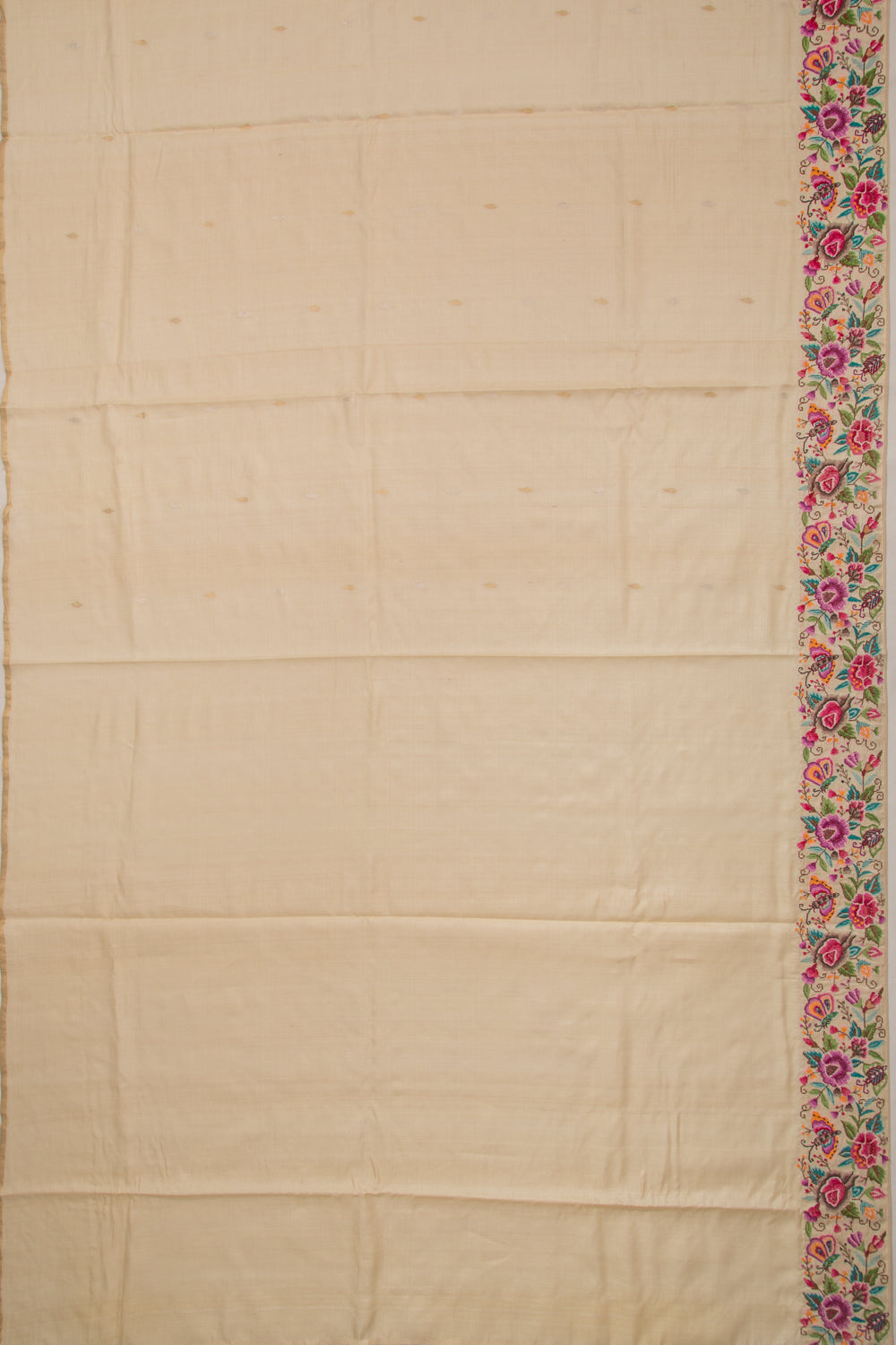 Tussar Butta Beige Saree With Multicolour Floral Embroidery Border