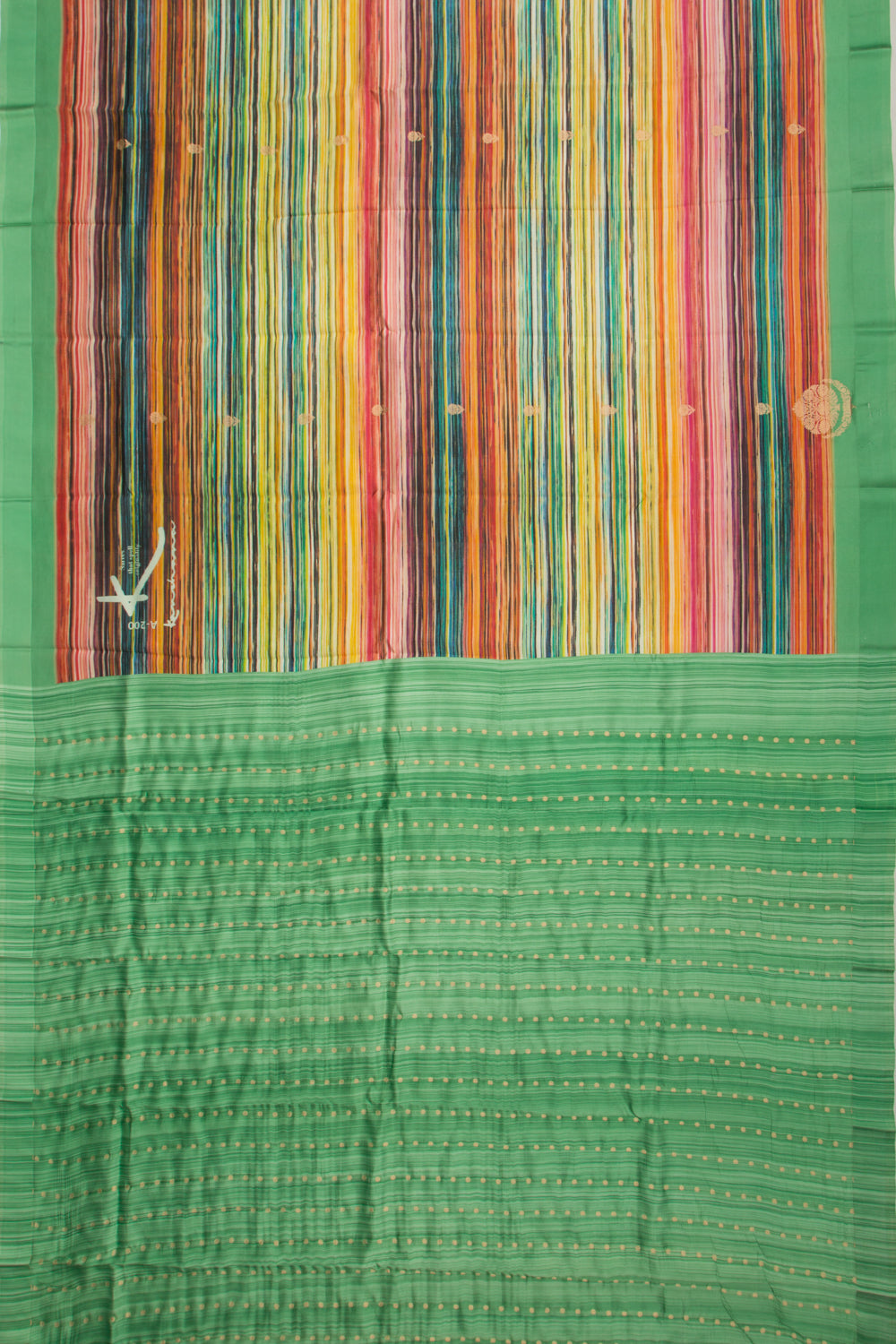 Banarasi Silk Katan Printed Lines And Butta Green Saree