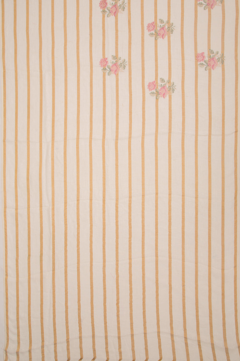 Pure Linen Floral Embroidery Cream Saree