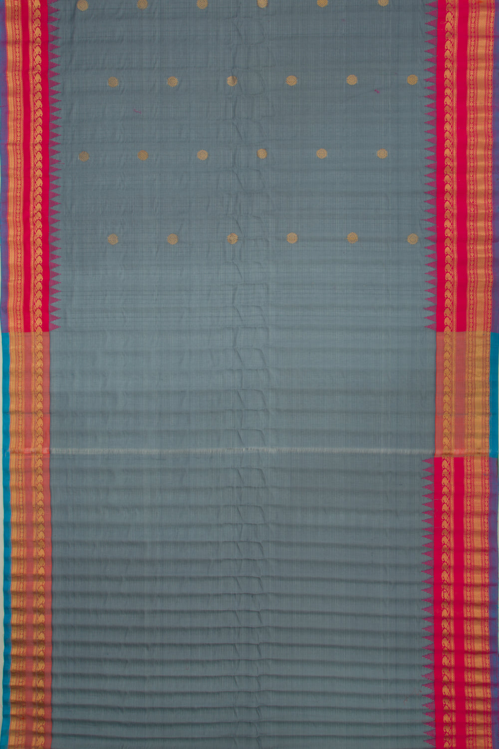 Gadwal Cotton Silk Butta Elephant Grey Saree