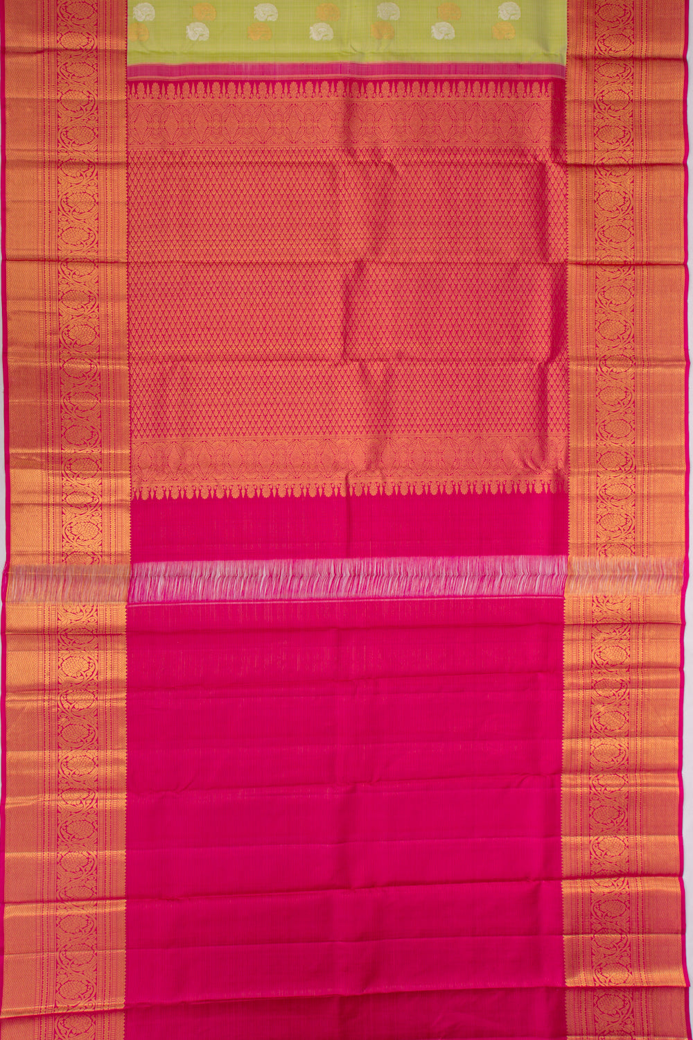 Kanchipuram Silk Checks And Butta Pista Green Saree