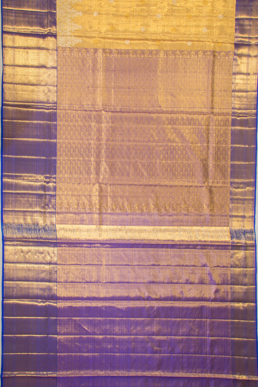Kanchipuram Silk Tissue Butta Gold Saree