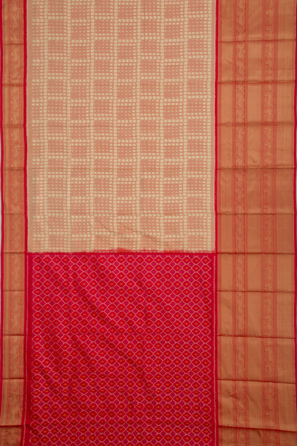 Kanchipuram Silk Ikat Cream Saree