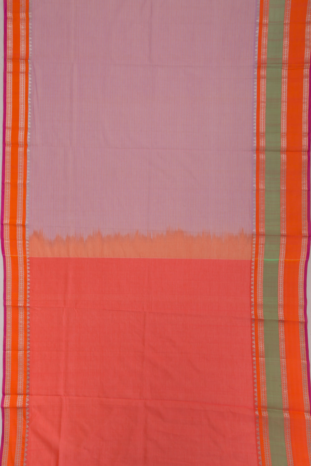 Gadwal Cotton Horizontal Lines Lavender Saree