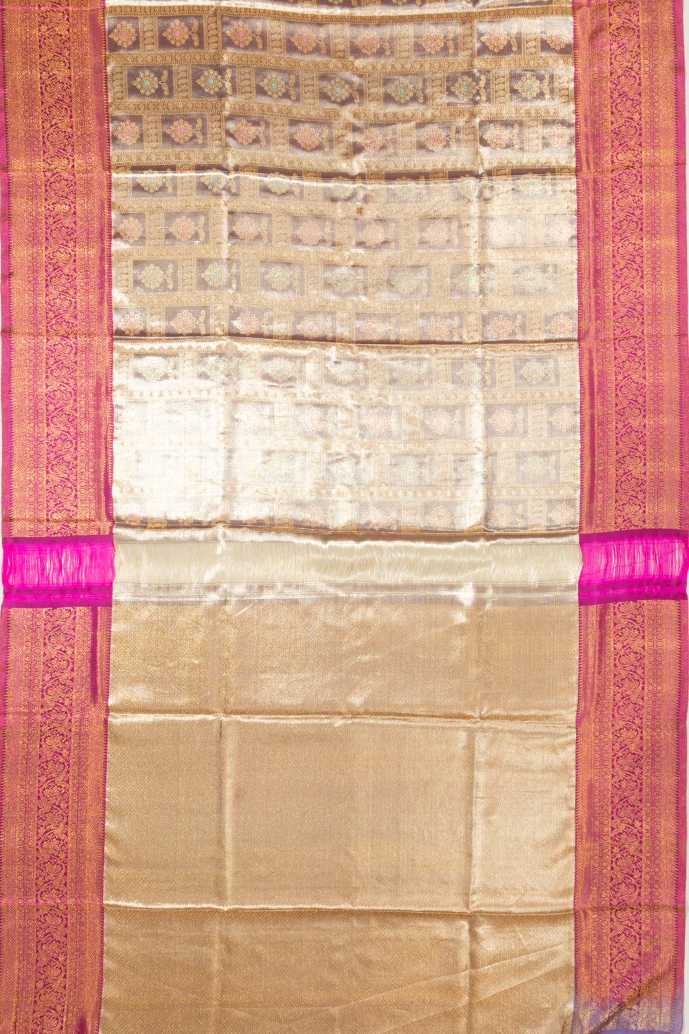 Kanchipuram Silk Tissue Brocade Grey Saree