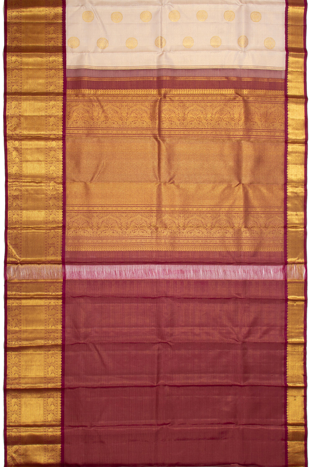 Kanchipuram Silk Checks And Butta Cream Saree
