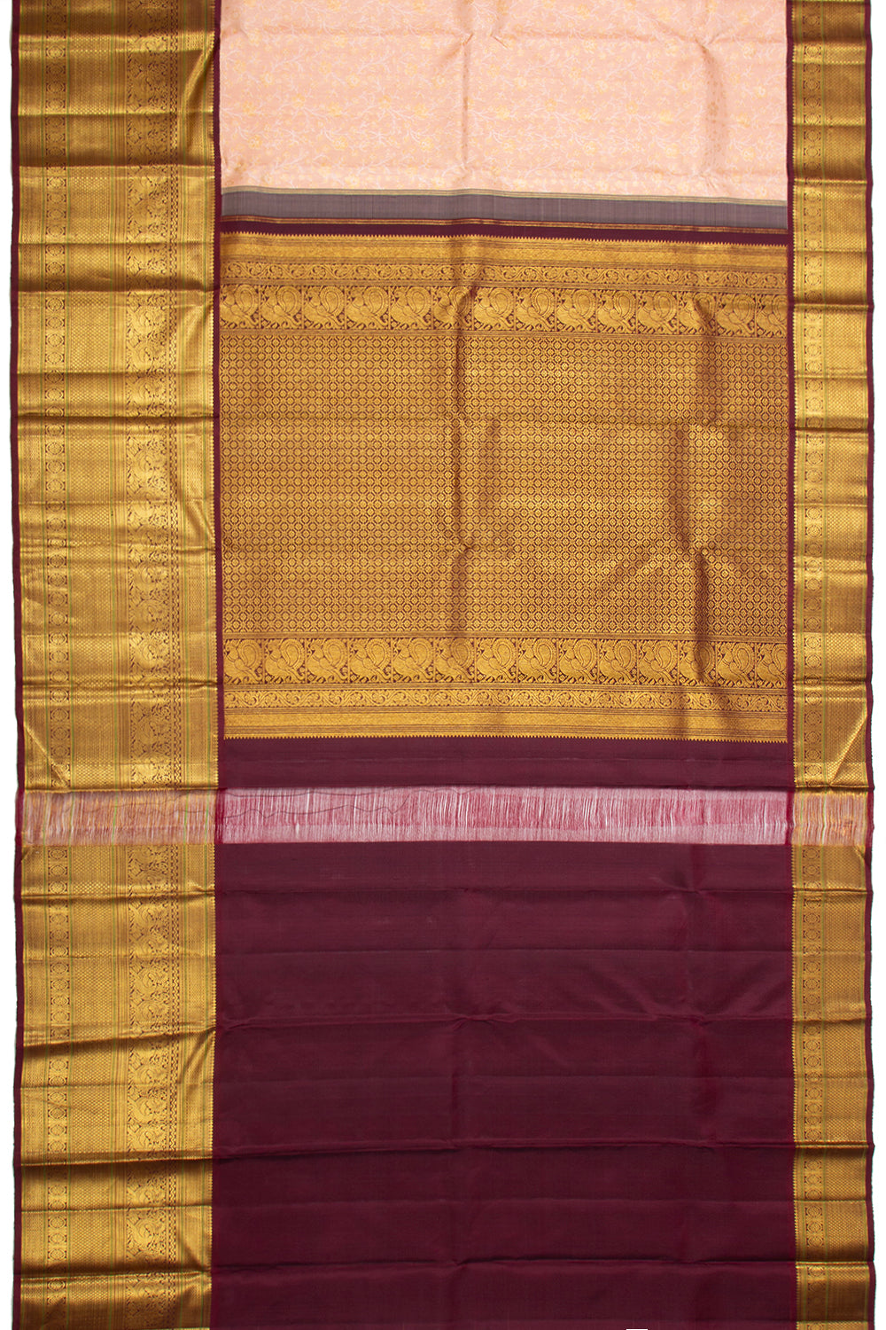 Kanchipuram Silk Jaal Peach Saree