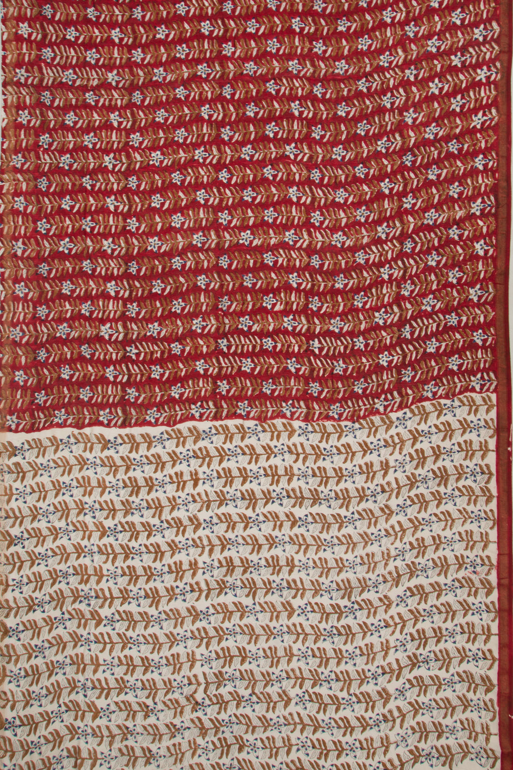 Chanderi Cotton Floral Block Printed Red Saree