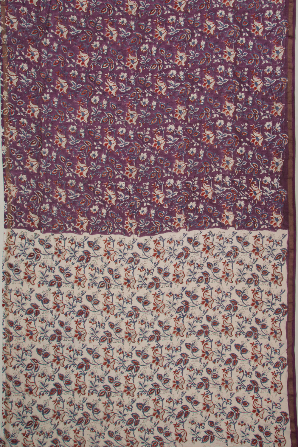 Chanderi Cotton Floral Block Printed Purple Saree