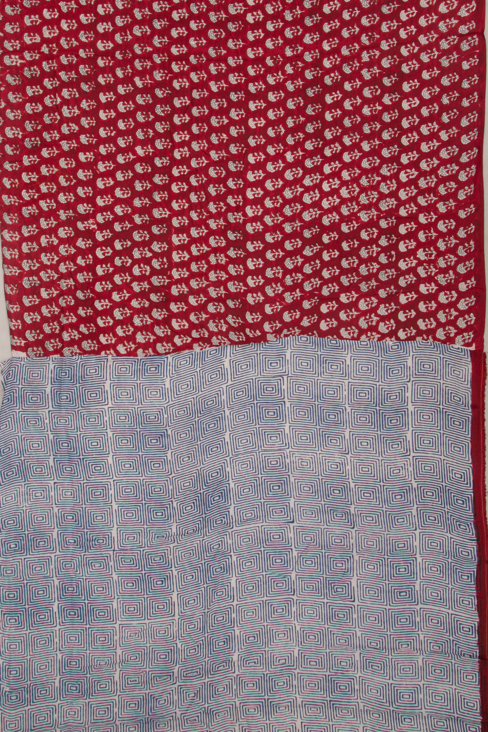 Chanderi Cotton Floral Block Printed Red Saree