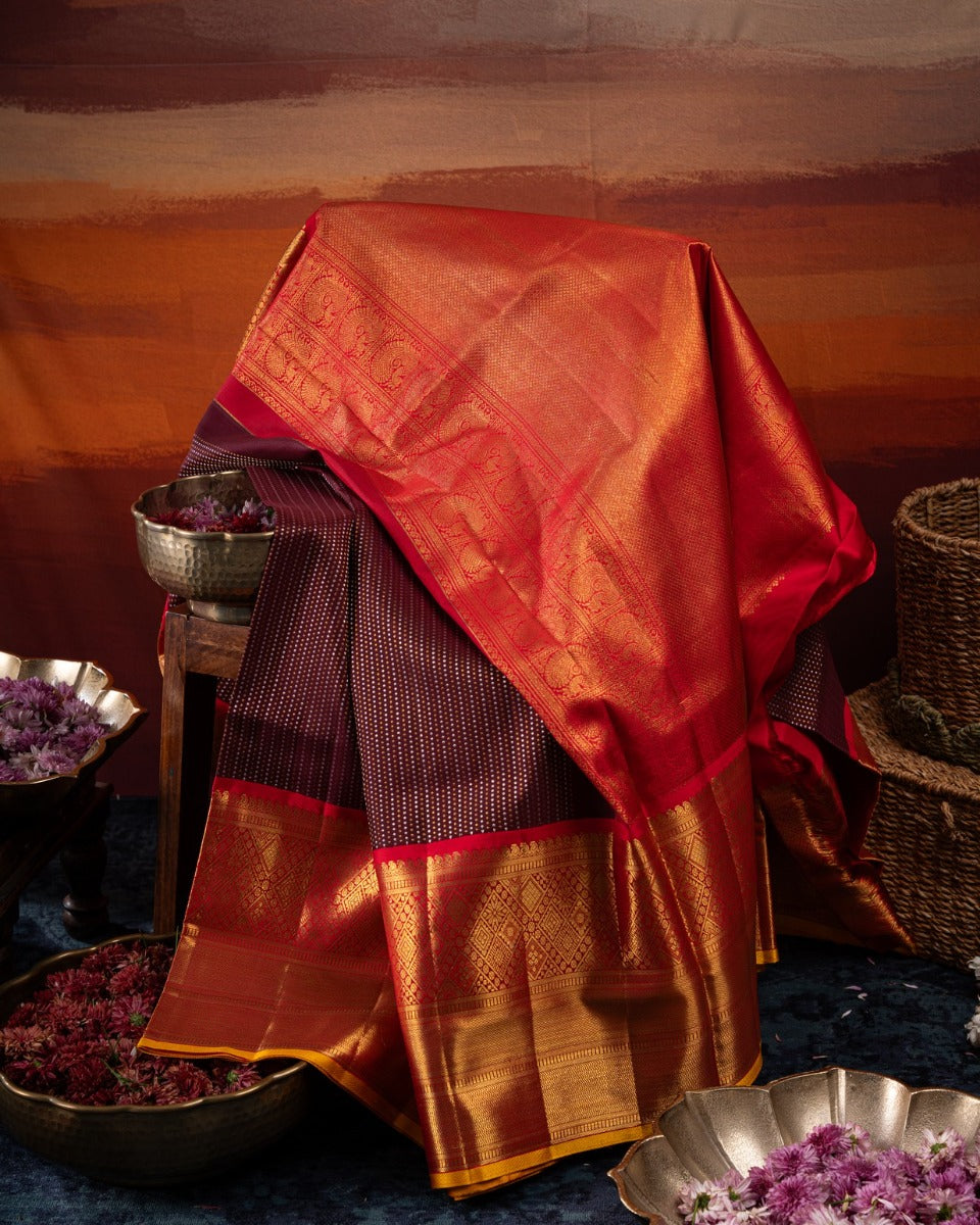 Kanchipuram Silk Brocade Royal Brown Saree