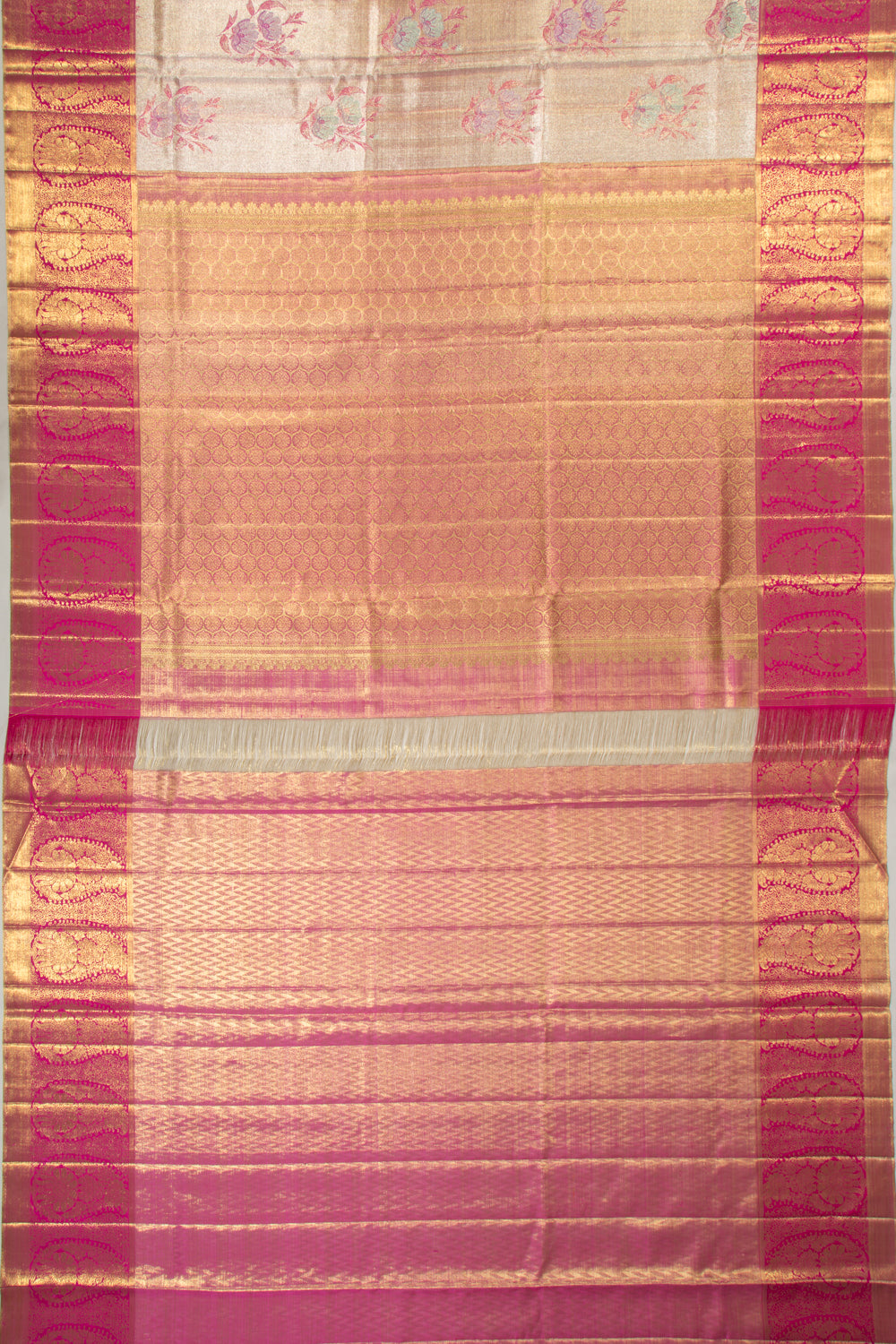 Kanchipuram Silk Tissue Butta Gold Saree