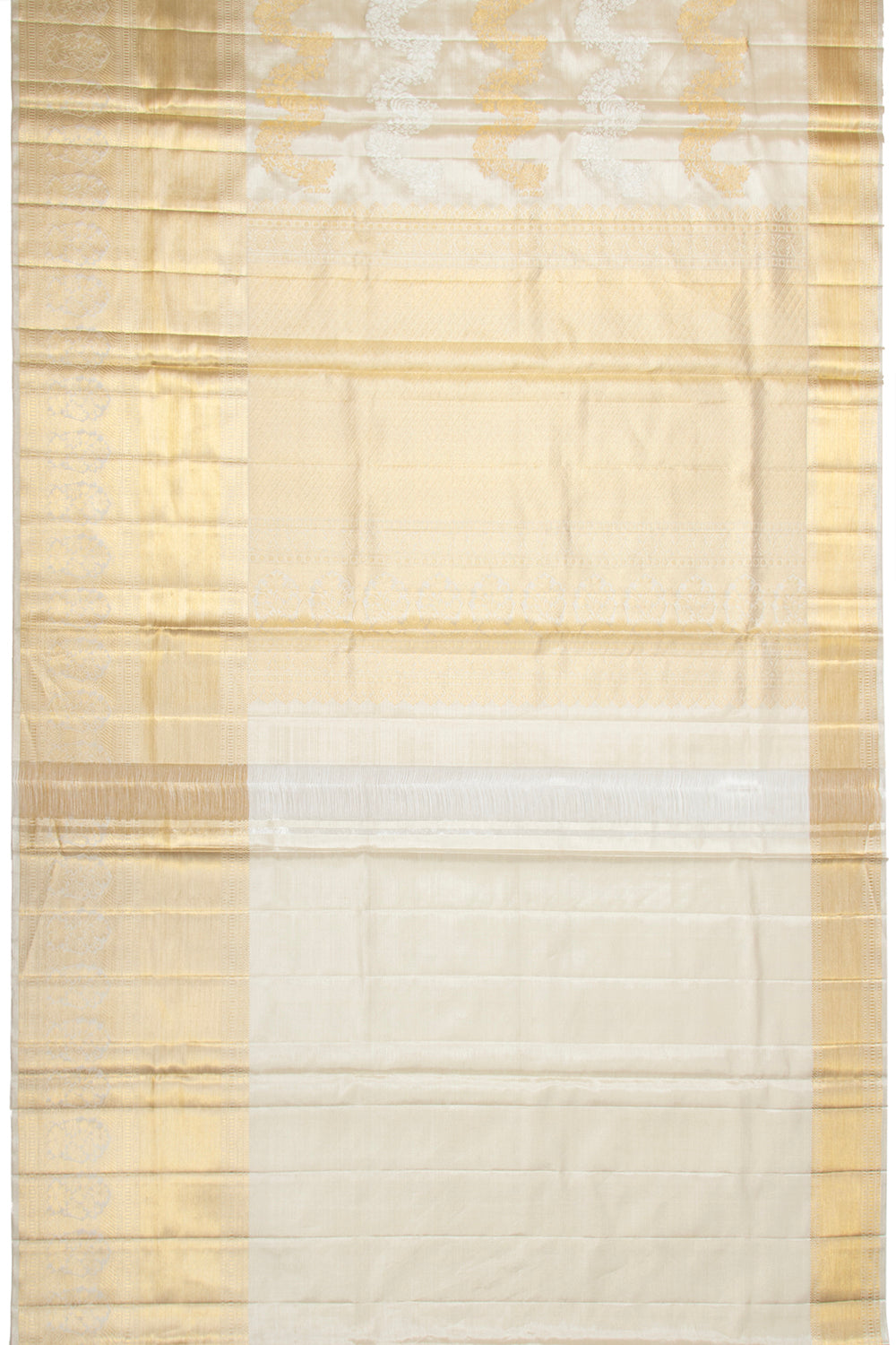 Kanchipuram Silk Tissue Lehariya Jaal White Saree