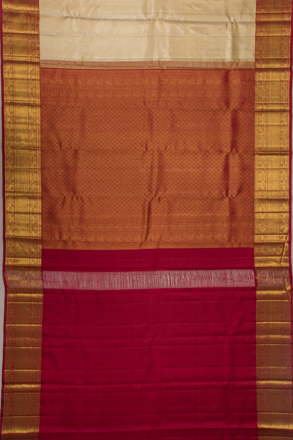 Kanchipuram Silk Tissue Plain Cream Saree