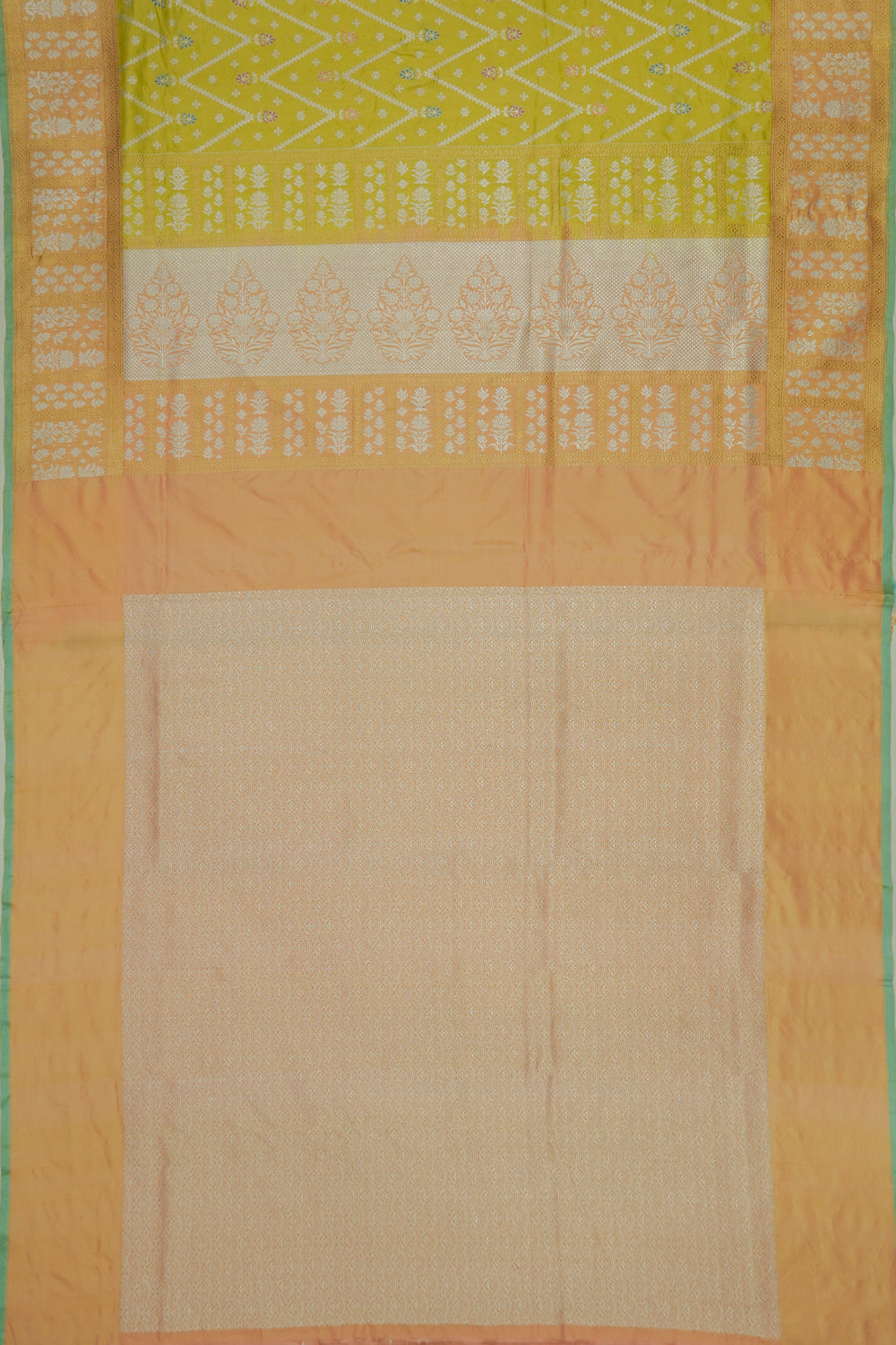 Banarasi Silk Chevron Lines Green Saree