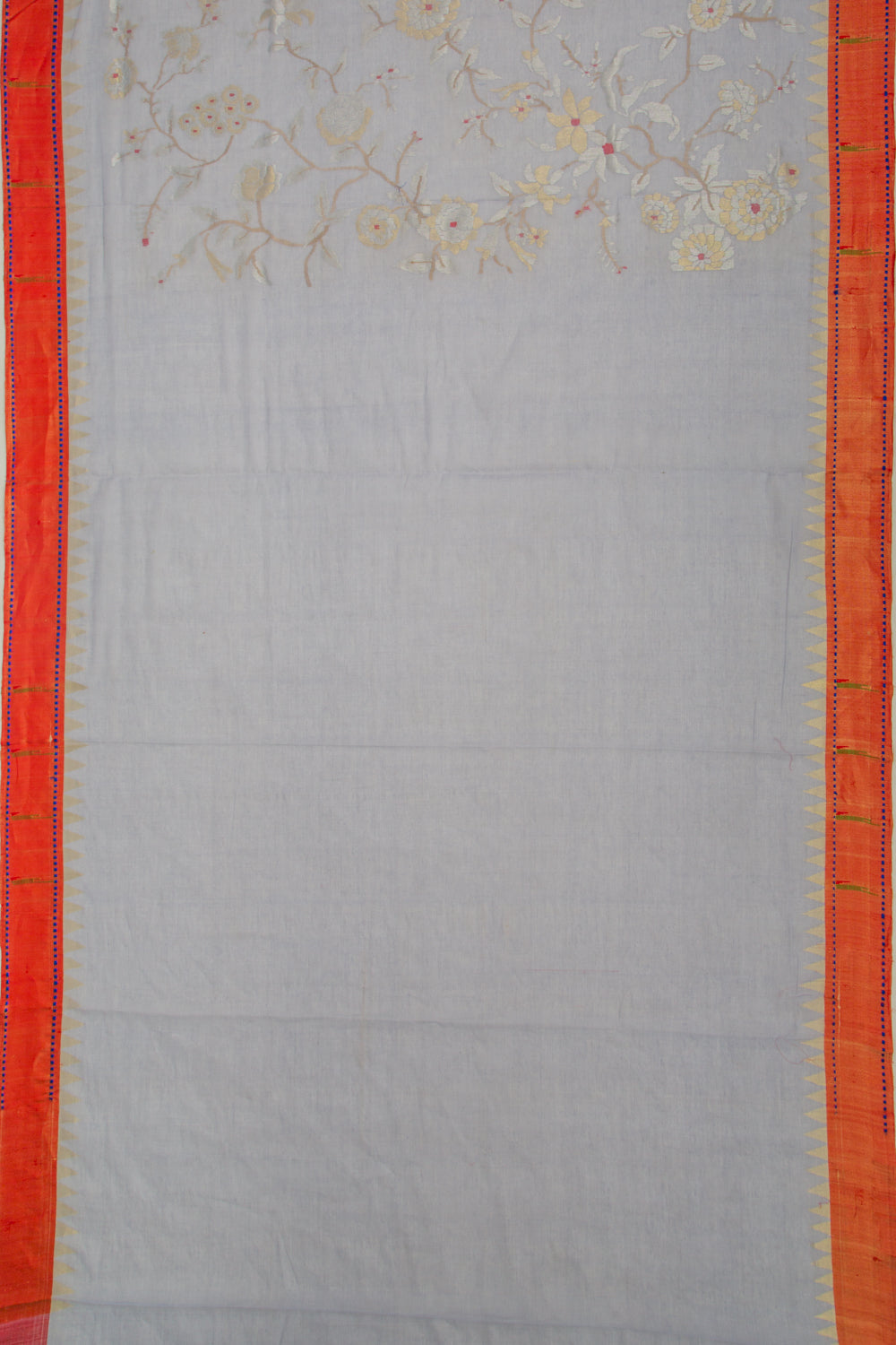 Ponduru Handspun Cotton All Over Jamdani Pastel Blue Saree With Paithani Border