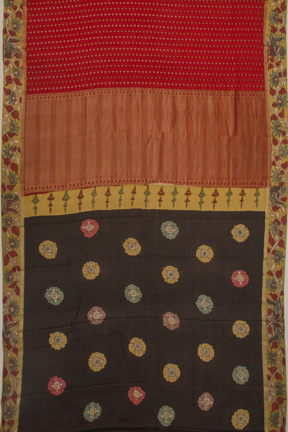 Georgette Butta Red Saree With Kalamkari Border