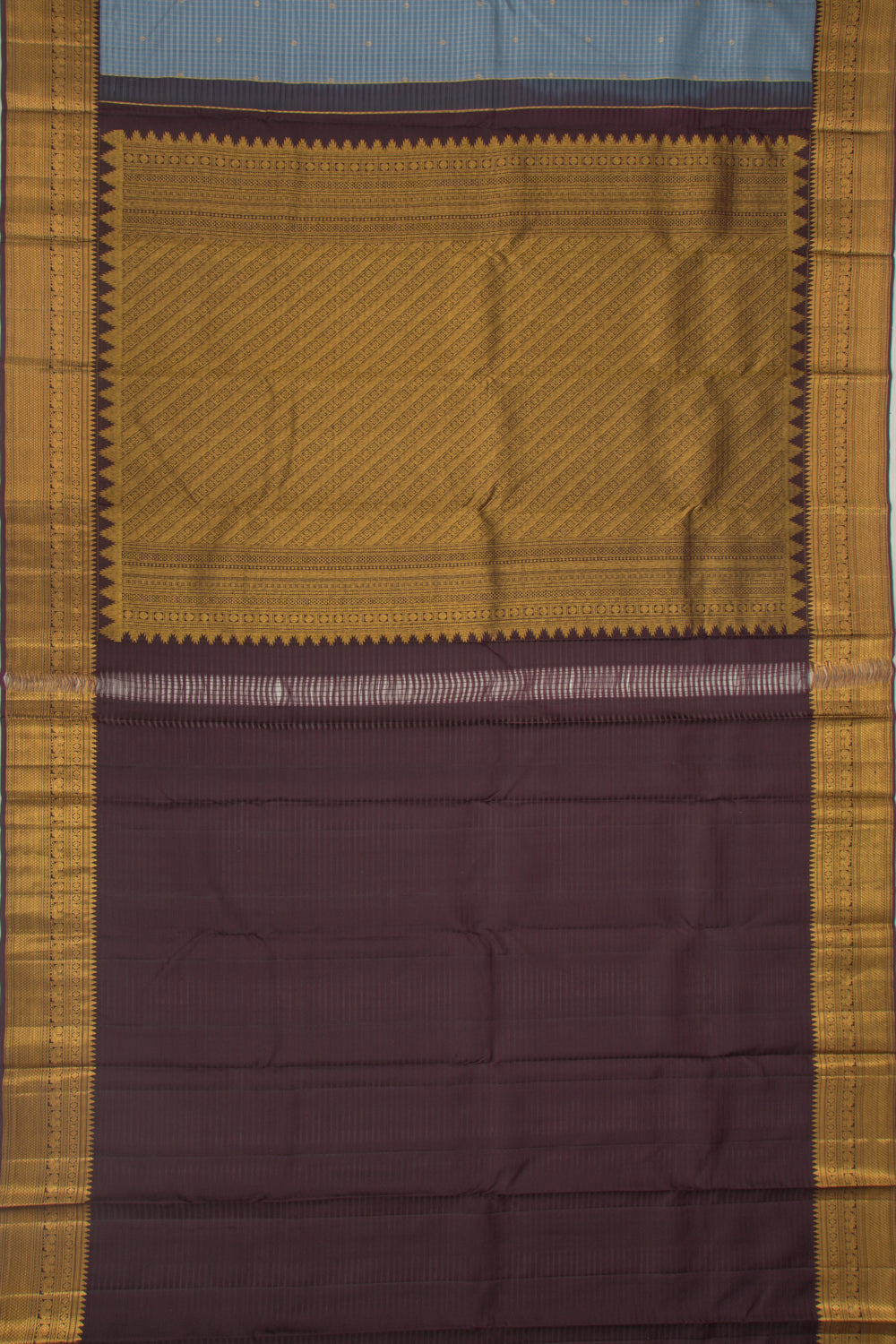 Kanchipuram Silk Checks And Butta Grey Saree