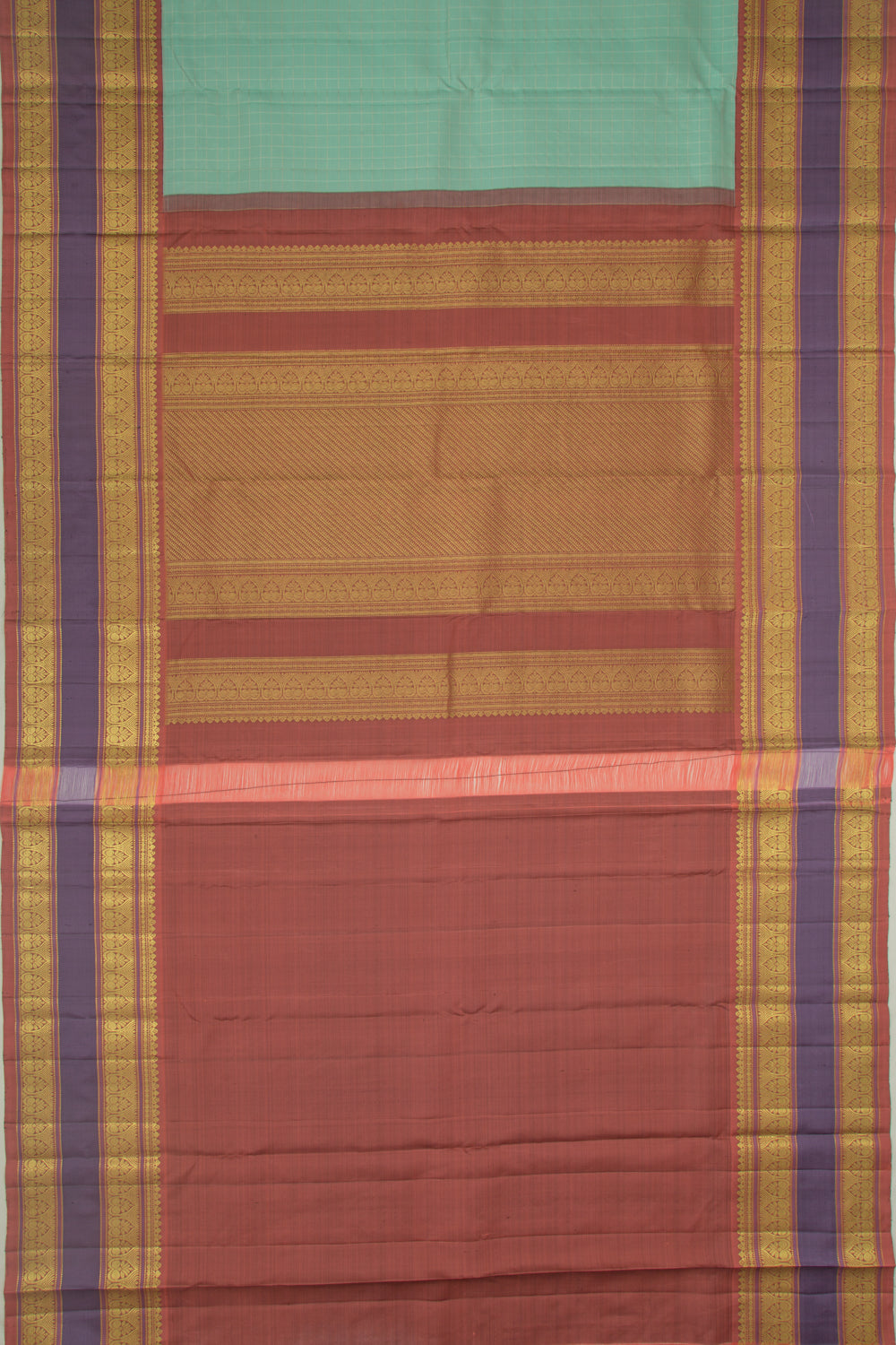 Kanchipuram Silk Checks Sea Green Saree