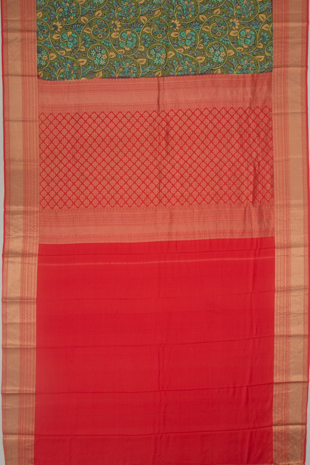 Soft Silk Floral Printed Mehandi Green Saree