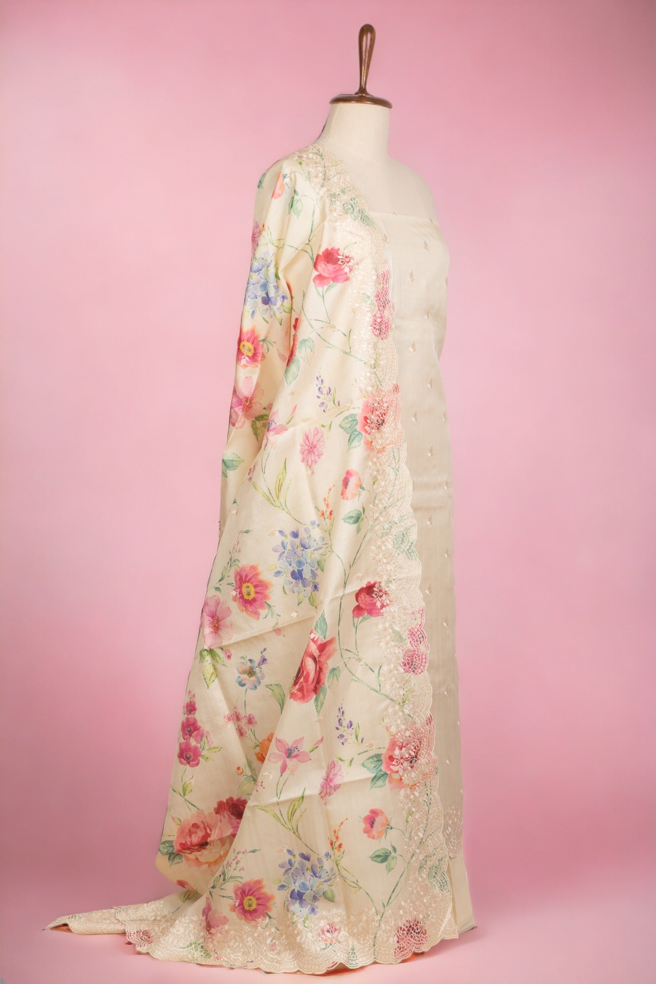 Tussar Silk Cream Salwar Suit Set