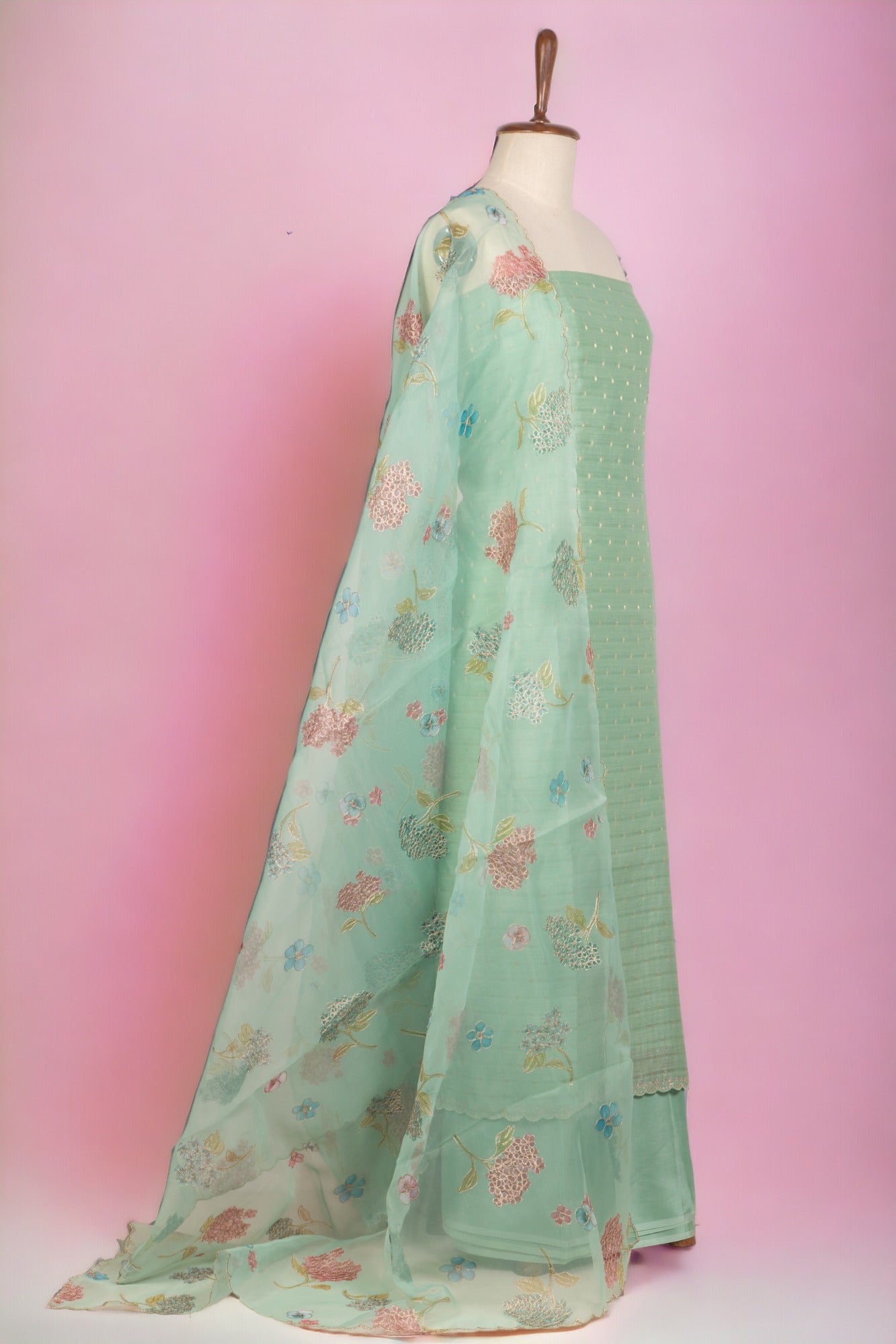 Tussar Silk Pastel Green Salwar Suit Set