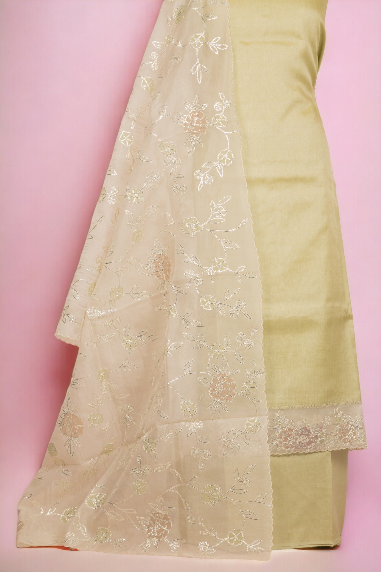 Tussar Silk Pastel Green Salwar Suit Set