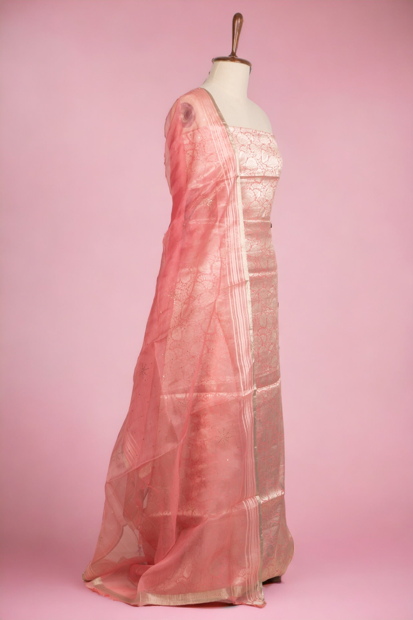 Banarasi Silk Pastel Orange Salwar Suit Set