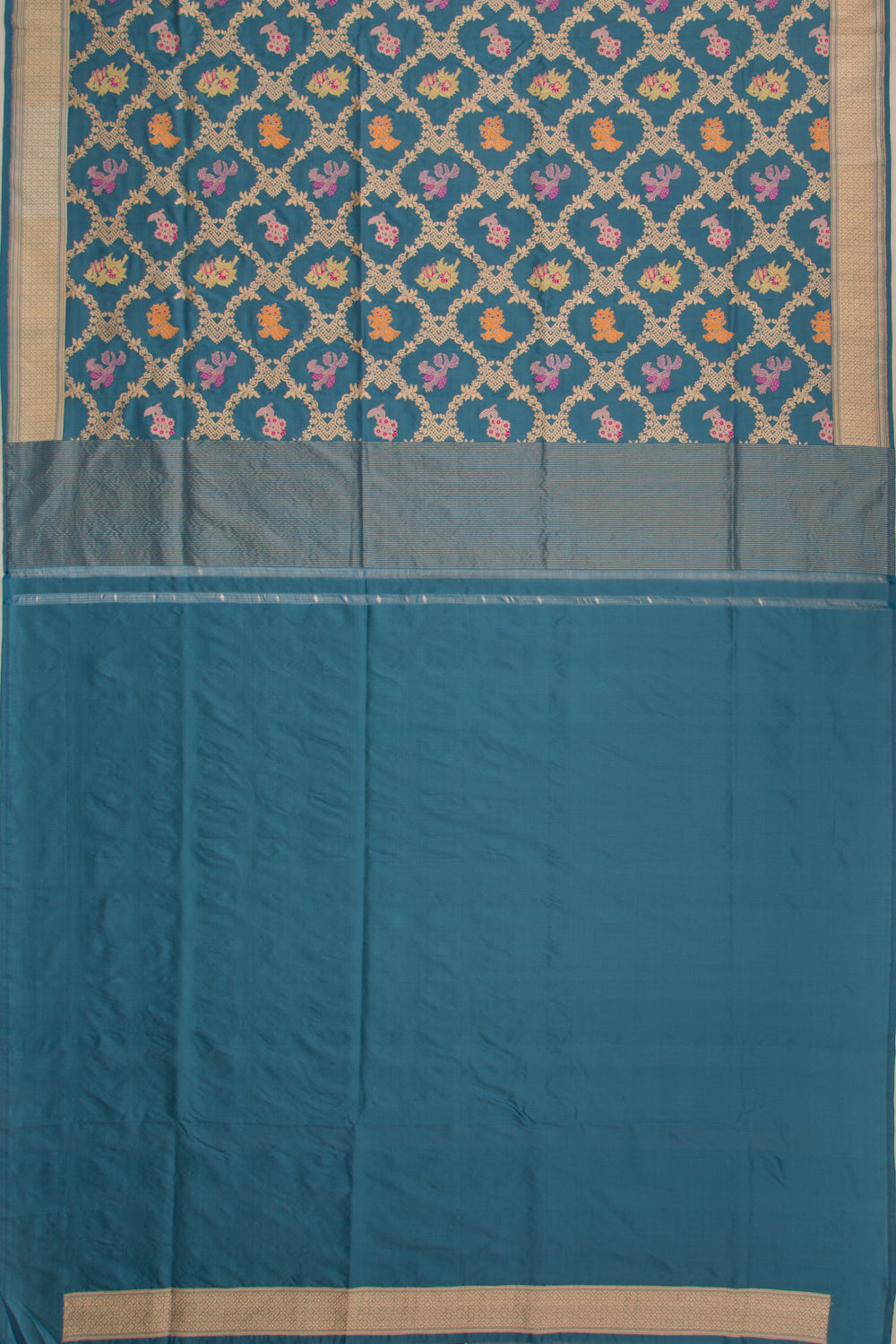 Banarasi Silk Jaal Teal Blue Saree