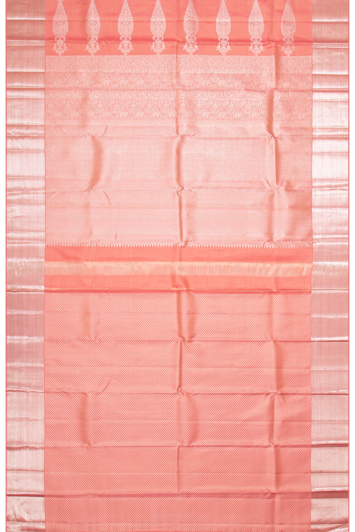 Kanchipuram Silk Tissue Jaal Peach Saree