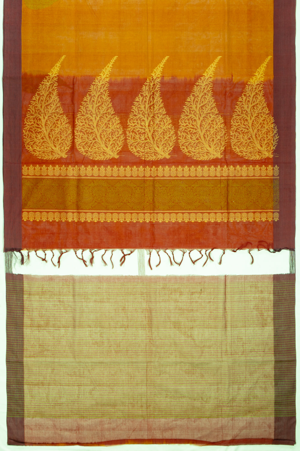 Handspun Cotton Plain Mustard Yellow Saree