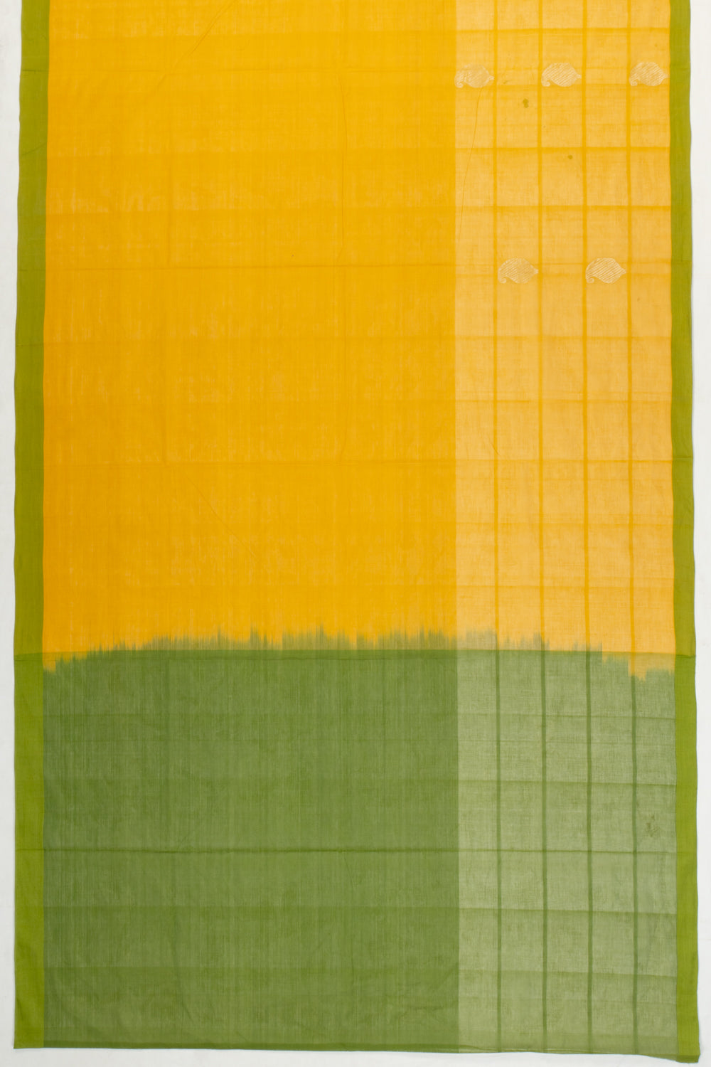 Handspun Cotton Horizontal Lines And Butta Yellow Saree