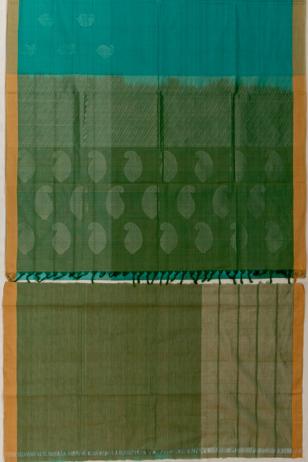 Handspun Cotton Horizontal Lines And Butta Green Saree
