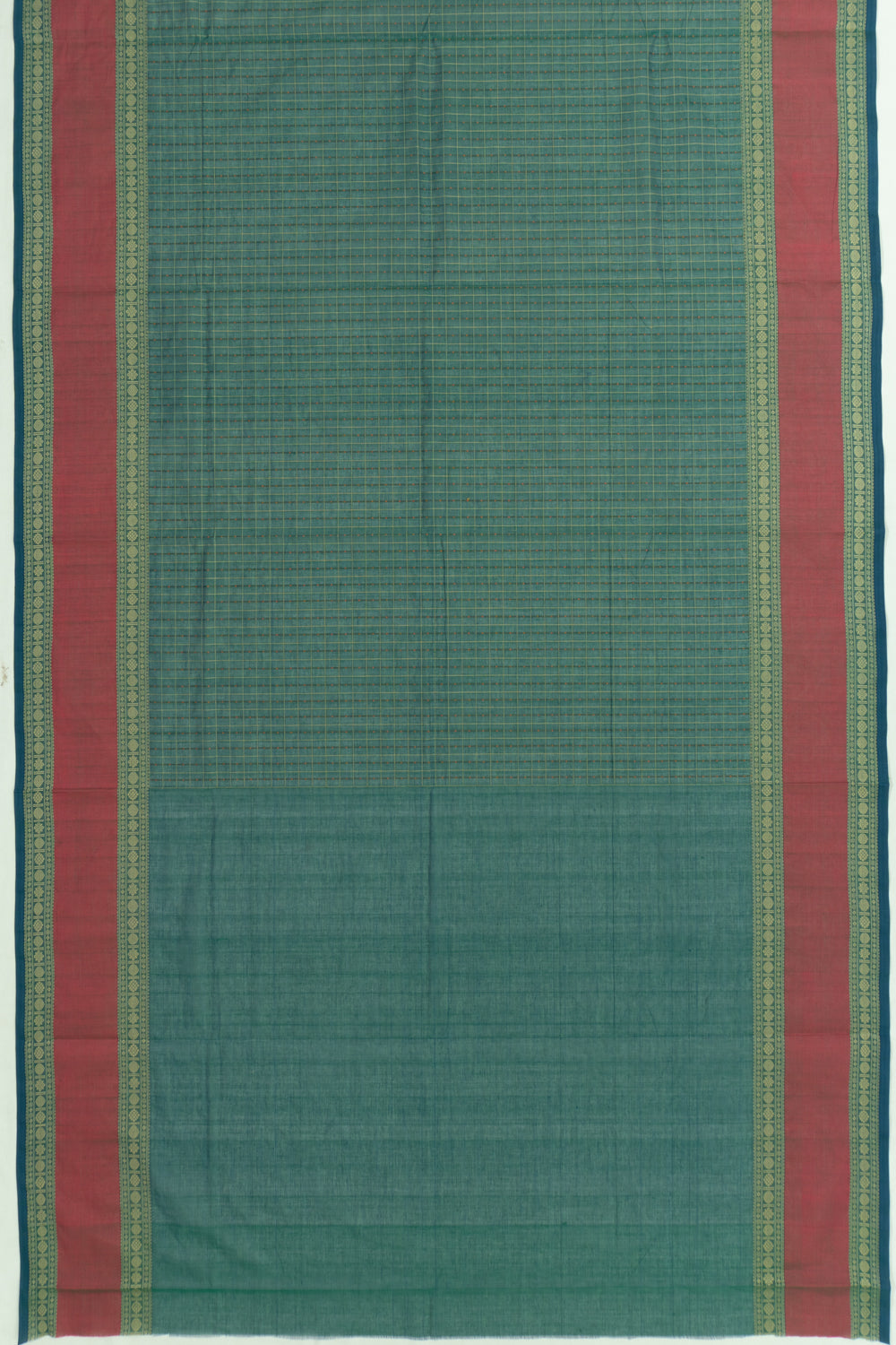 Chettinad Cotton Checks And Butta Sea Green Saree
