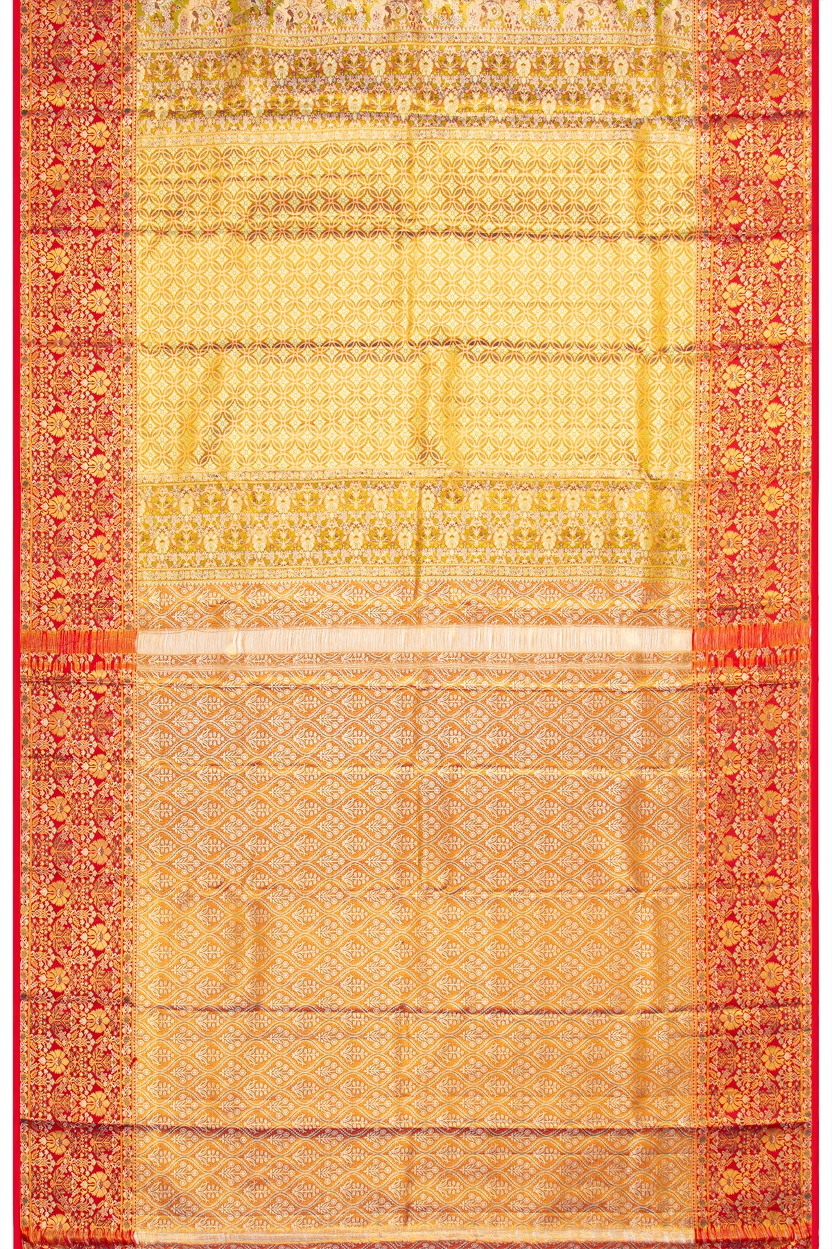 Kanchipuram Silk Tissue Brocade Yellow Saree