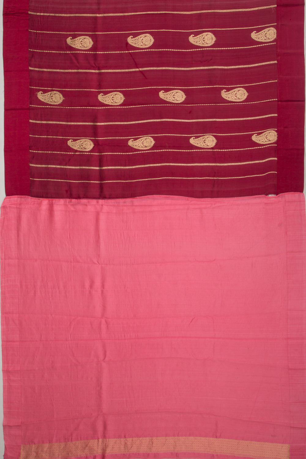 Banarasi Katan Silk Vertical Lines And Butta Maroon Saree