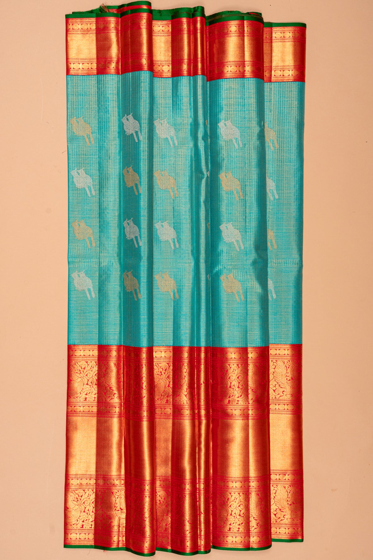 Kanchipuram Silk Checks And Butta Sky Blue Saree