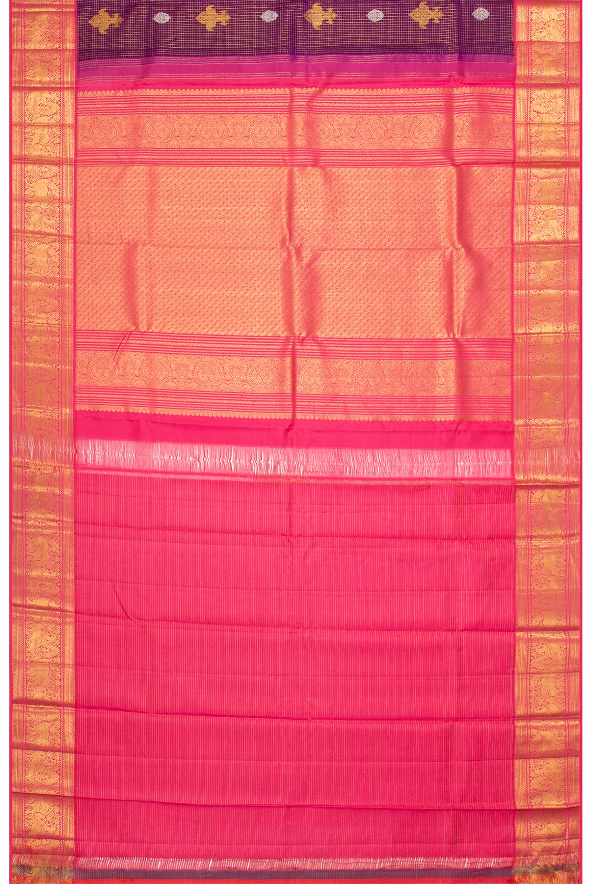 Kanchipuram Silk Checks And Butta Purple Saree