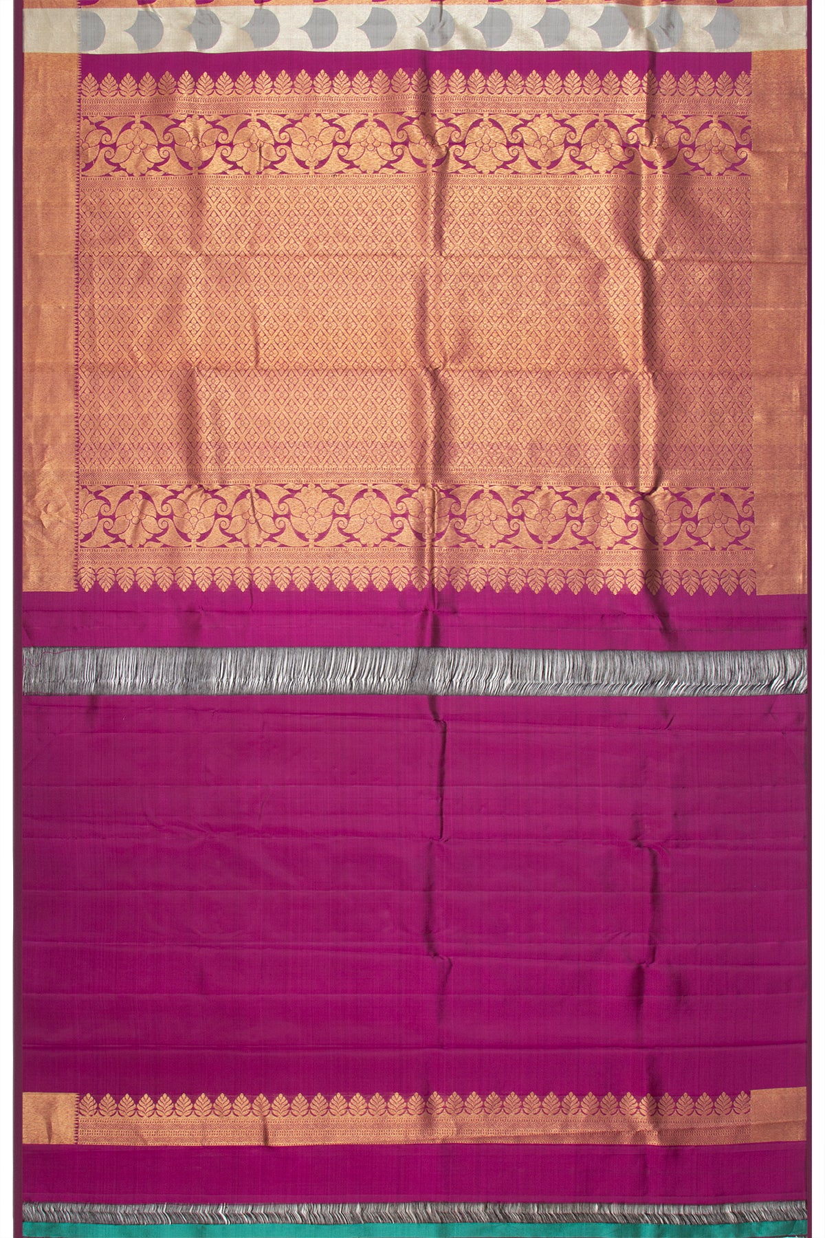 Kanchipuram Silk Tissue Brocade Grey And Purple Saree