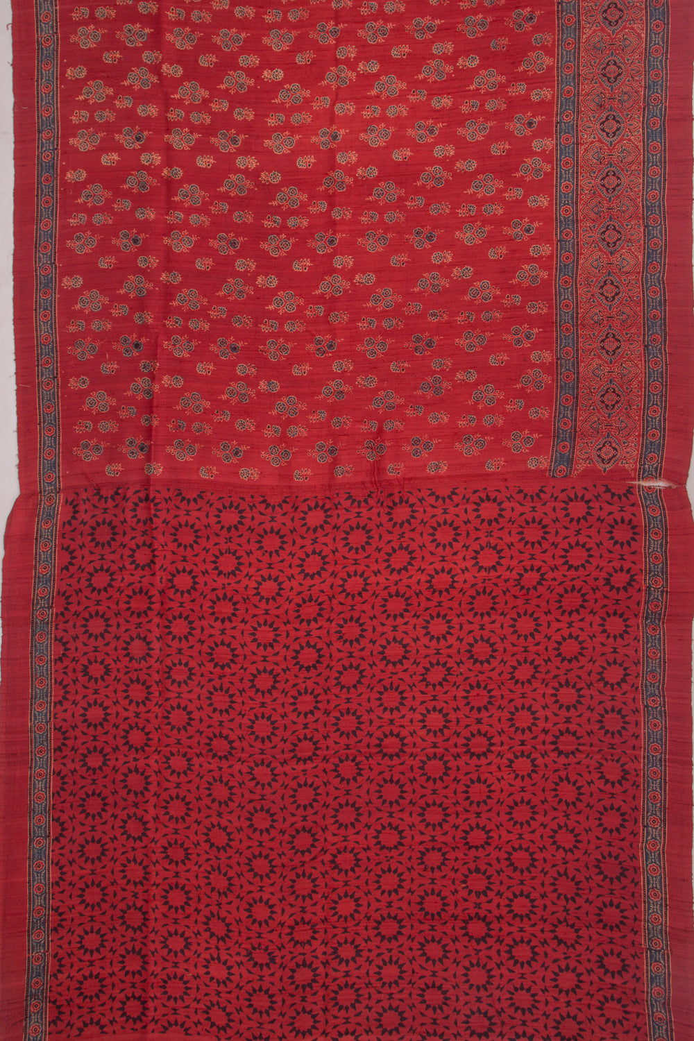 Tussar Floral Block Printed Maroon Saree