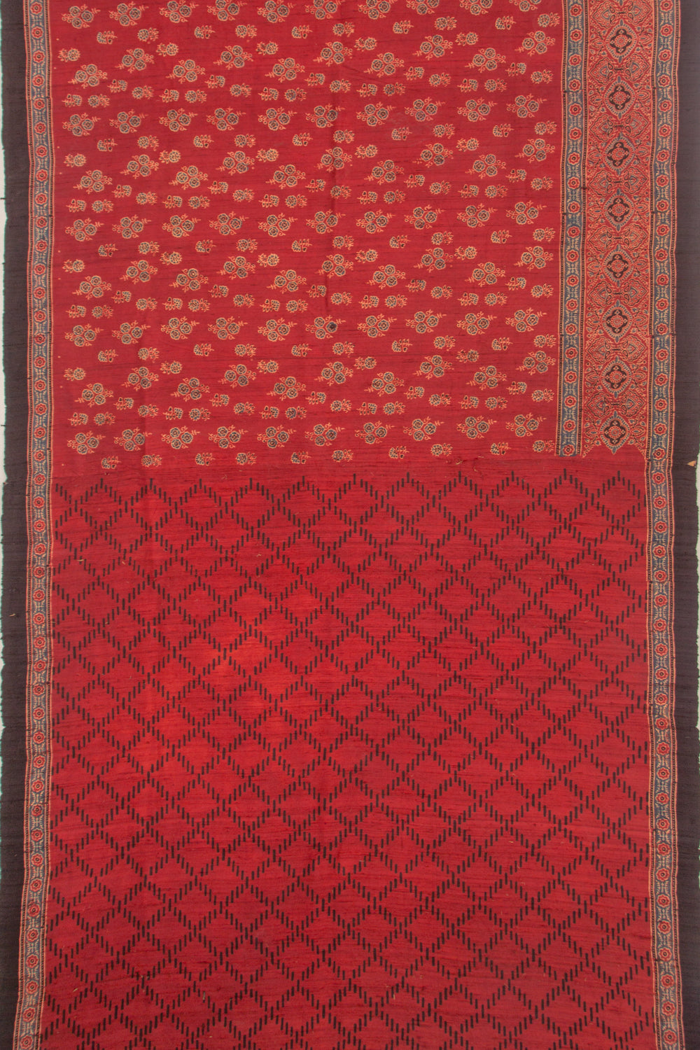 Tussar Floral Block Printed Maroon Saree