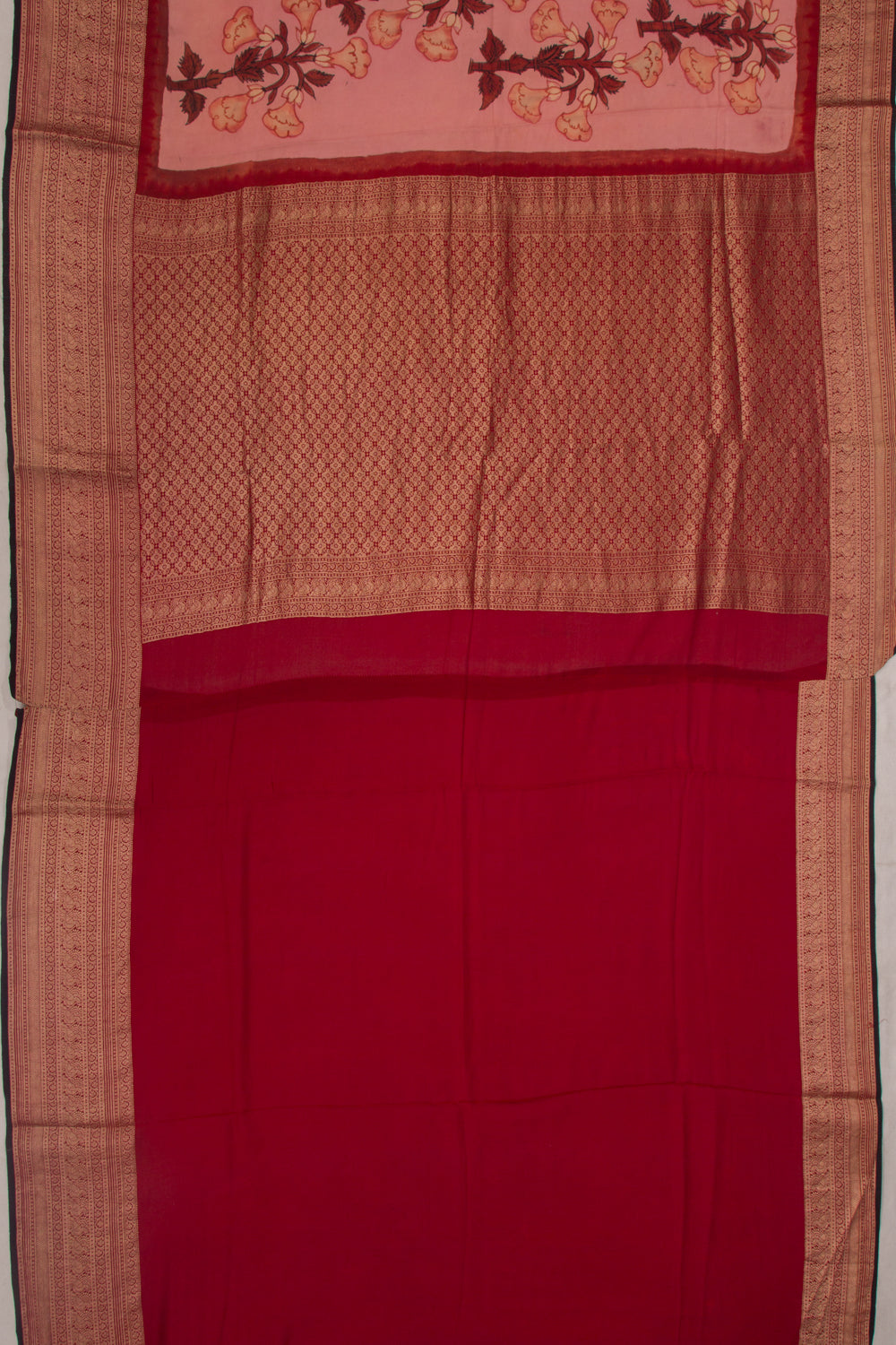 Binny Silk Pure Crepe Handpainted Kalamkari Baby Pink Saree