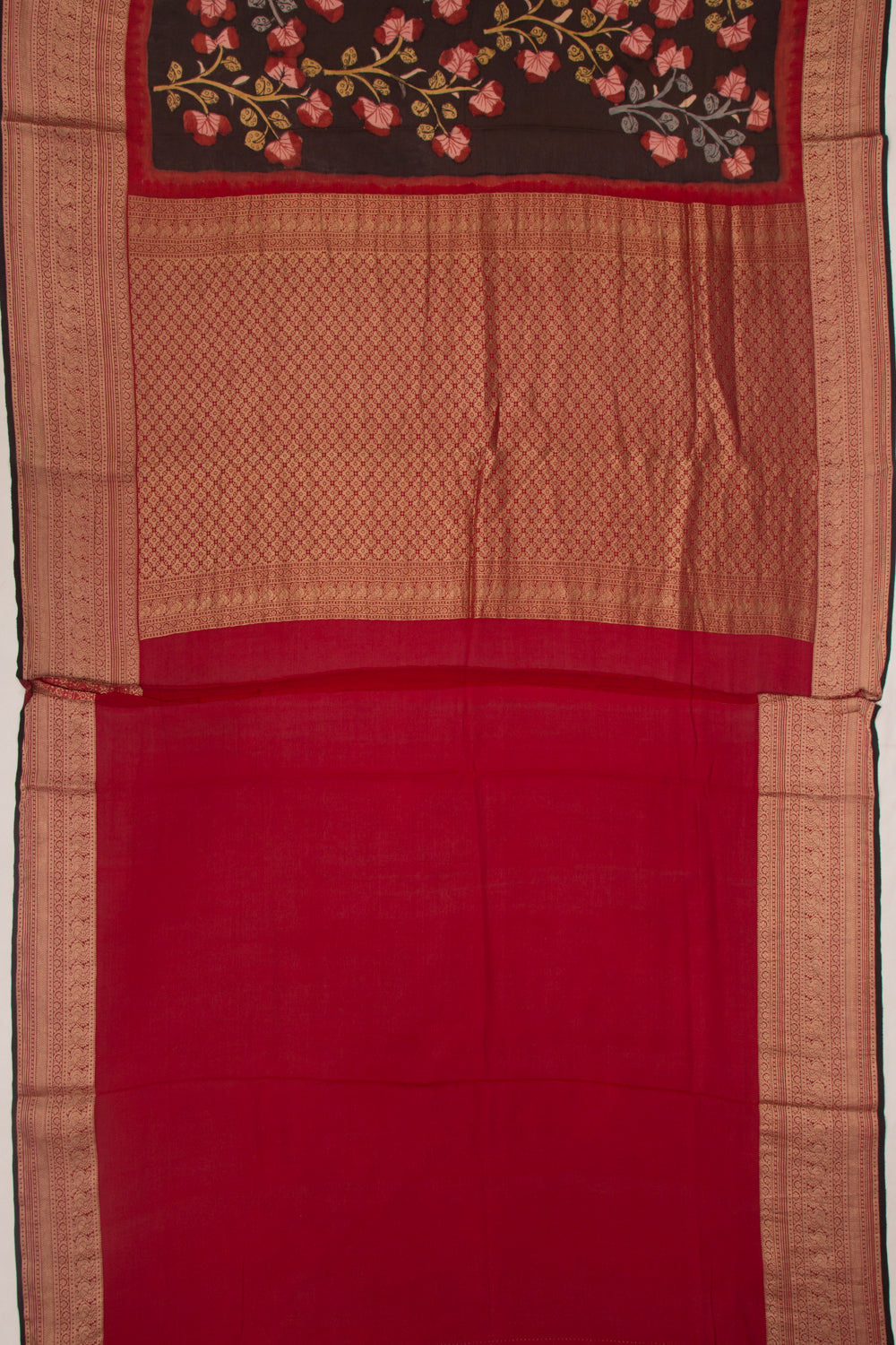 Binny Silk Pure Crepe Handpainted Kalamkari Brown Saree