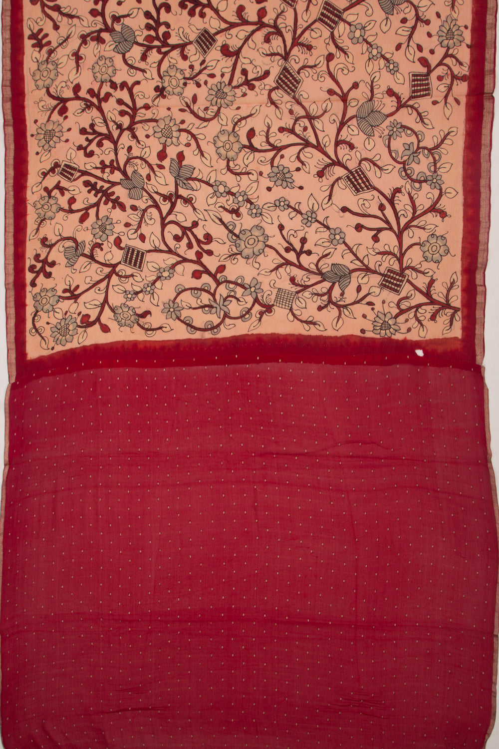 Pure Chiffon Handpainted Kalamkari Peach Saree