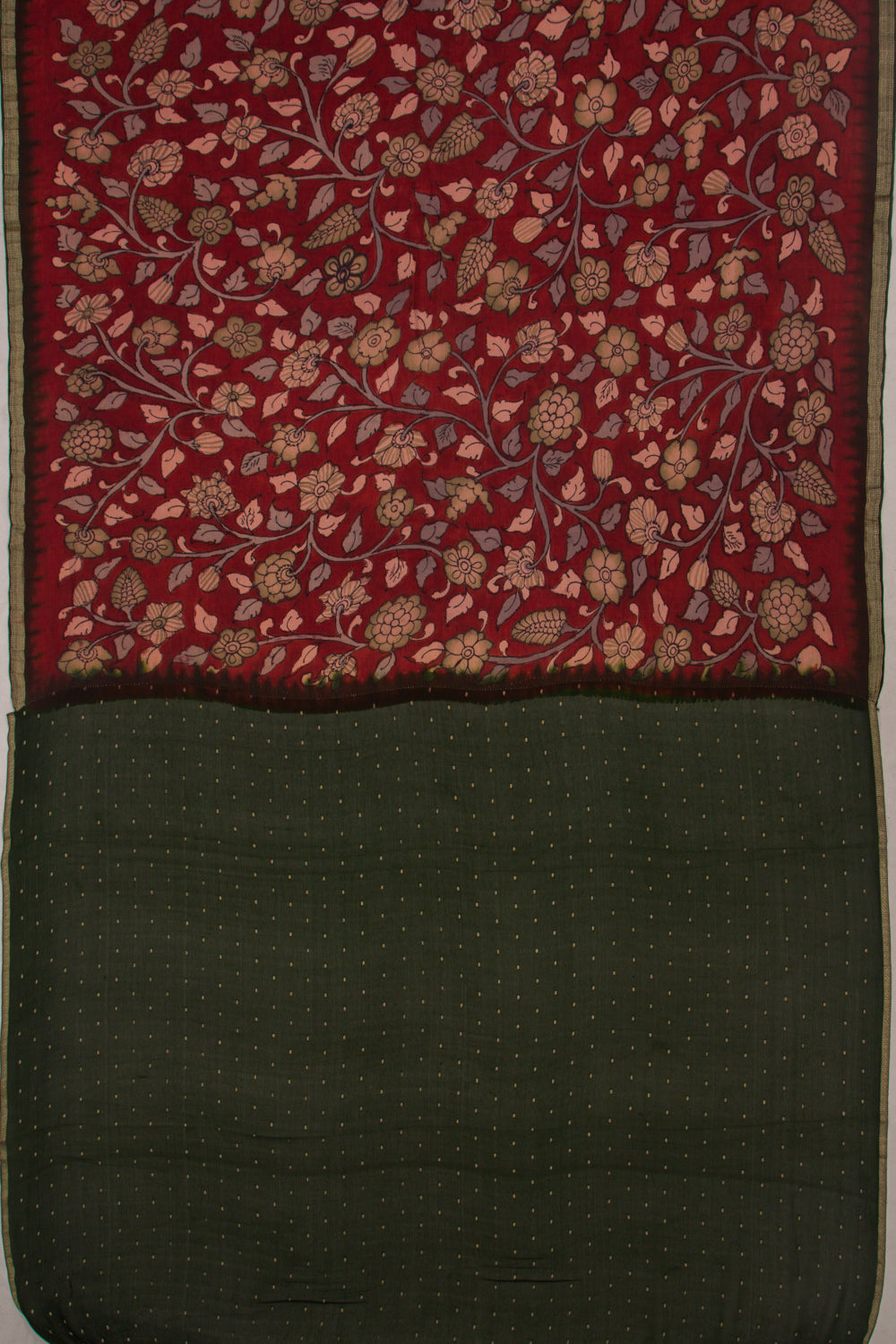 Pure Chiffon Georgette Handpainted Kalamkari Maroon Saree